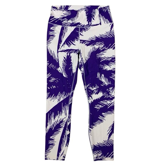 Fabletics PureLuxe High Rise Palm Print 7/8 Leggings Purple Athleisure Large - Picture 1 of 4